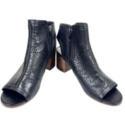 Via Spiga Black Open Toe Block Heel Ankle Booties Women 9.5M Black Leather Boots