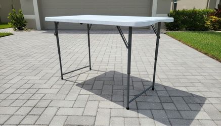 4ft White Fold in Half Folding Adjustable Height Table! 48x24x29in