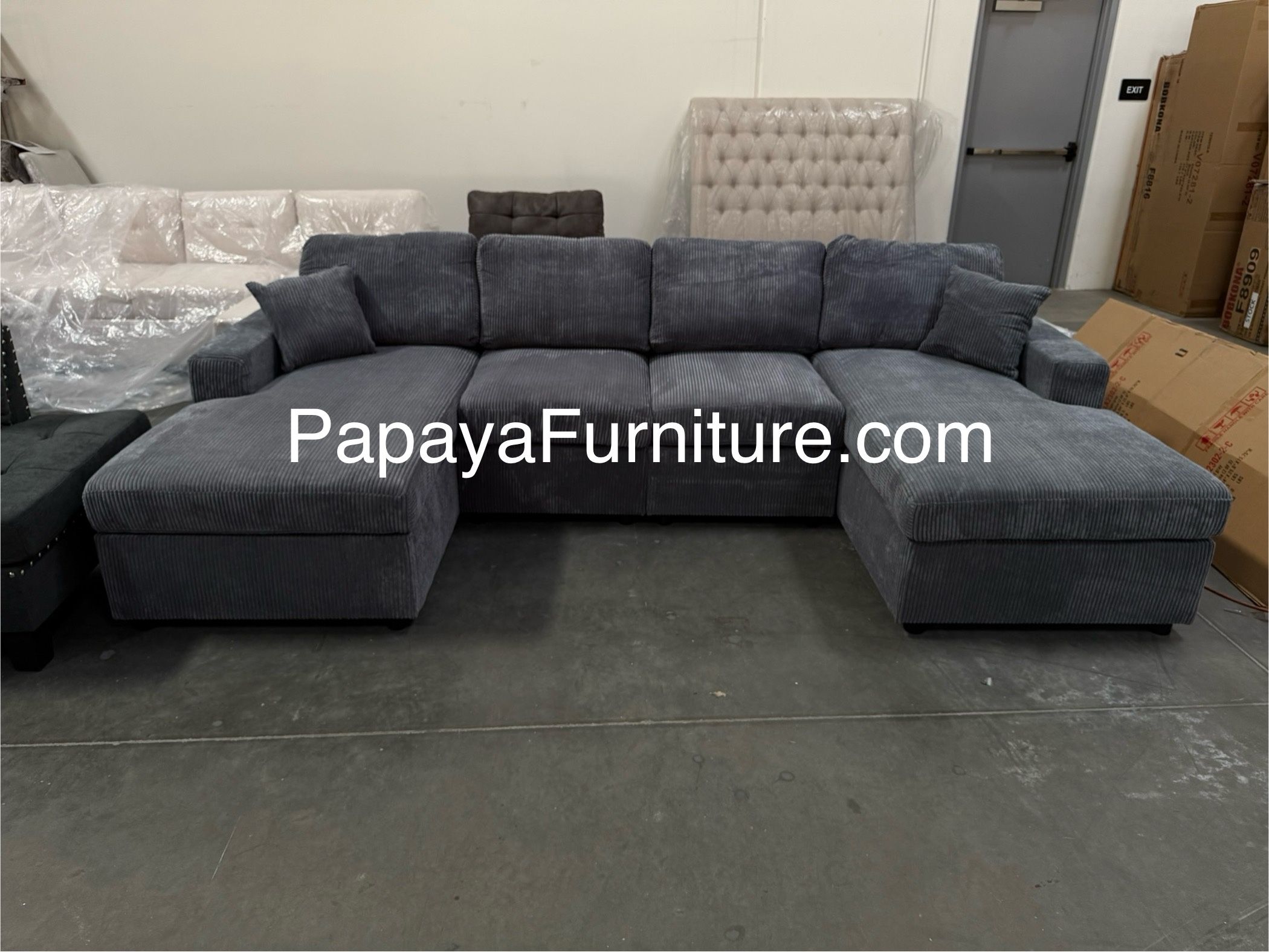 New! Grey 120”L Double Chaise Sectional Sofa, Corduroy Sectional, U-Shaped Sectional, Grey Sectional With Chaise, Soft Plush Sectional,Sofa,Sectional