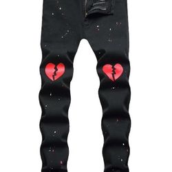 Men Heart And Paint Drop Print Jeans