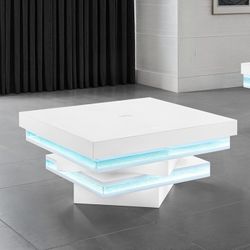 MODERN WHITE FINISH LED LIGHT 7 COLORS COFFEE CENTER TABLE