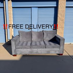 FREE DELIVERY- BLUE/GREY 3 SEATER COUCH