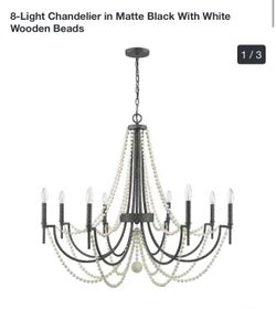 Chandelier Matte Black with Wooden beads