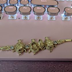 14K Gold Plated Fashion 3 Turtle Locket Bracelet w/CZs Moving Head Legs Arms