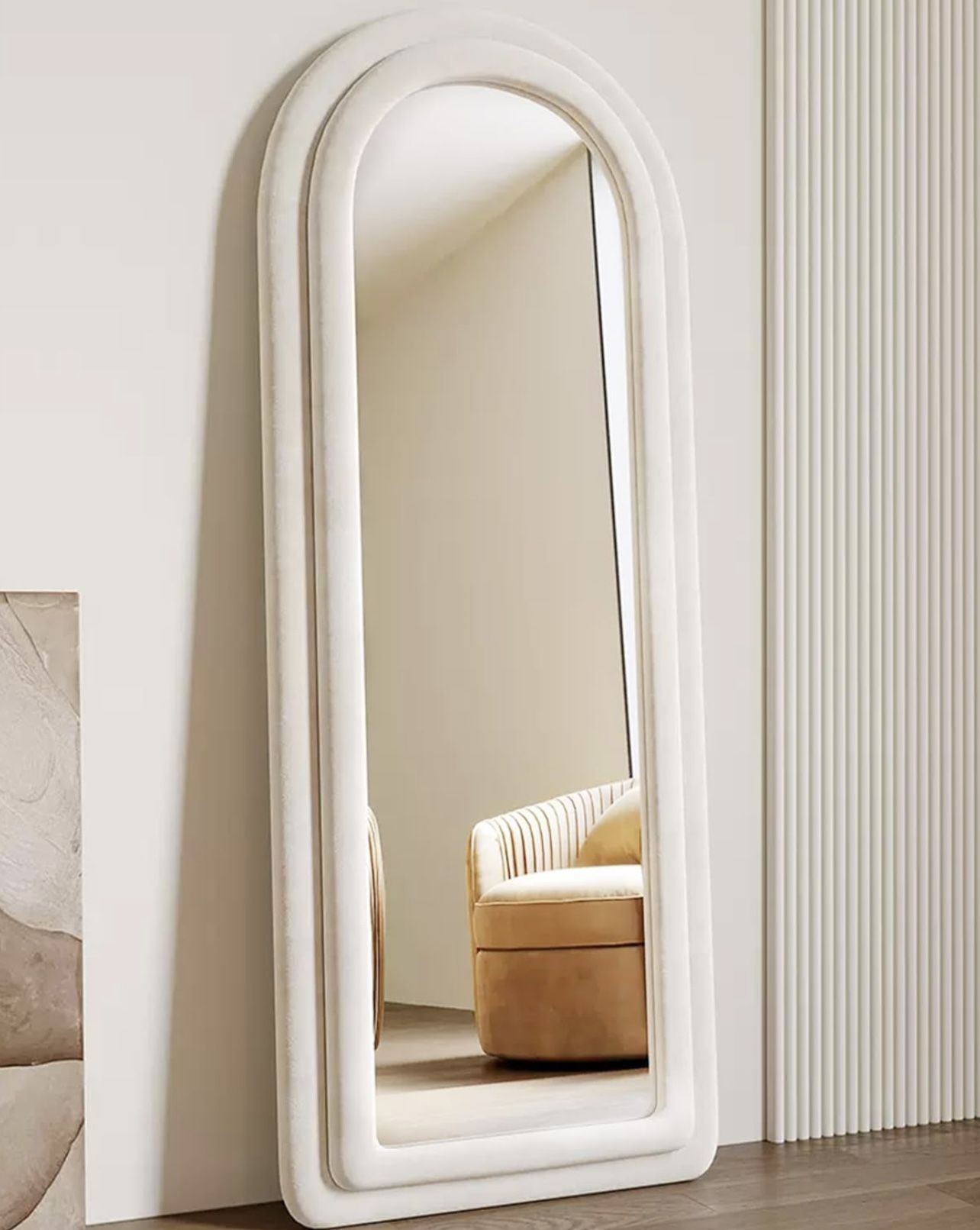 Full Body White Velvet Mirror Standing