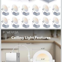 12 Pack 4 Inch Ultra-Thin LED Recessed Ceiling Light with Junction Box, 5CCT Dimmable 2700K/3000K/4000K/5000K/6000K, 9W 850lm Can Killer Downlight-ETL