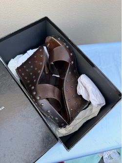 Dolce & Gabbana Women’s Brown Leather Studded Wedge Slide Sandals Sz 9