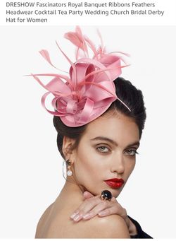 Pink Satin Fascinator Hat with Feathers