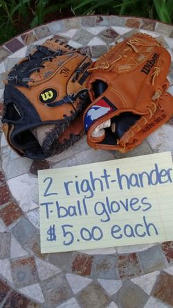 Right hander t-ball gloves, $5.00 each