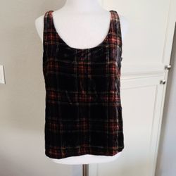 J. Crew Stewart Tartan Black Plaid Velvet Tank Top Size 4