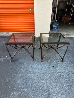 Pair of Metal and Glass End Tables