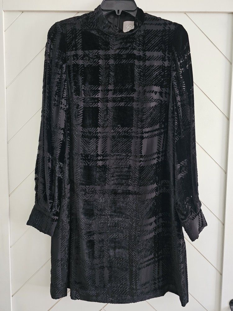 Lela Rose Black Plaid Velvet Tunic Dress