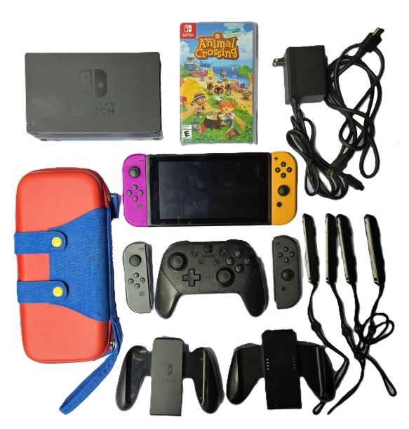 Nintendo Switch Console V2 Bundle w/ Pro Controller, Extra Joy-Cons, Games, Accessories