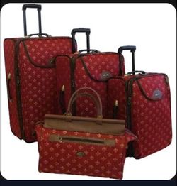 American Flyer 4-Piece Red Fleur-de-Lis Luggage Set