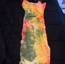 Tie-Dye Ruched Spaghetti Strap Mini Dress