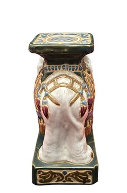 💕 Vintage NEW Small Asian Ceramic Glazed White, Green, Multicolored ELEPHANT Statue, Plant Stand, Bookend 💕 Thumbnail