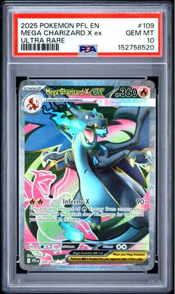 PSA 10 2025 POKEMON PFL EN-PHANTASMAL FLAMES #109 MEGA CHARIZARD X EX ULTRA RARE