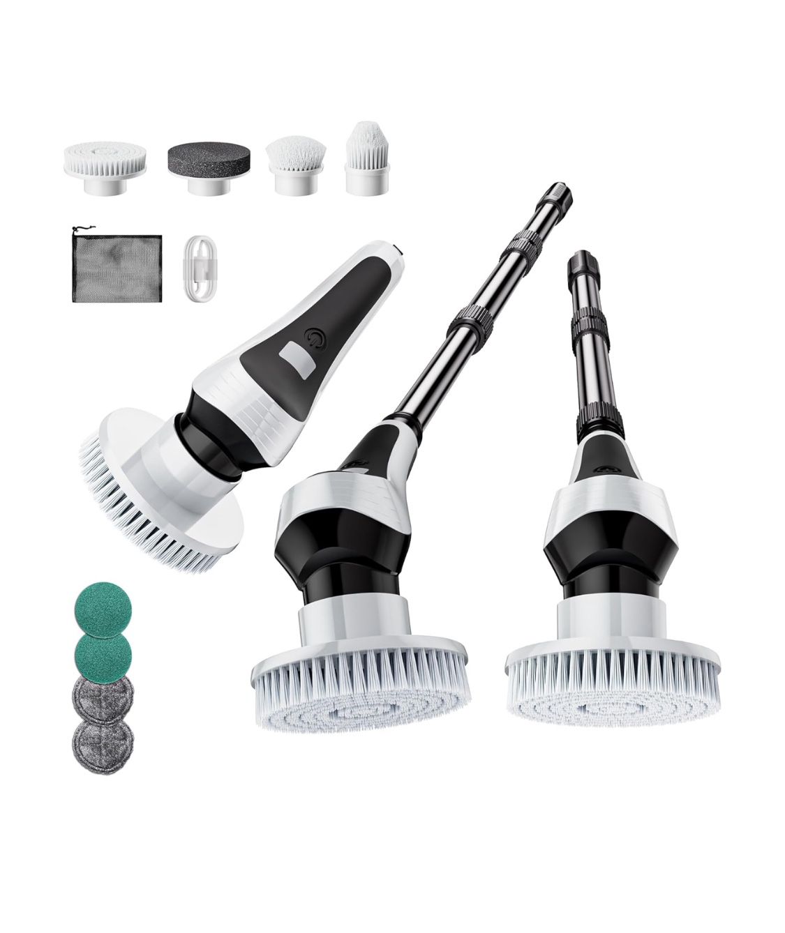 Electric Spin Scrubber,Cordless with Power Display Screen,IP68 Waterproof with 8 Replaceable Brush Heads,Adjustable & Detachable Handle and 2 Adjustab