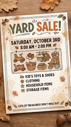 Yard sale Saturday 10/3