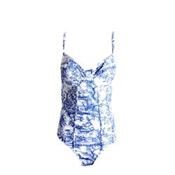 Blue and White Toile Print One-Piece Swimsuit
