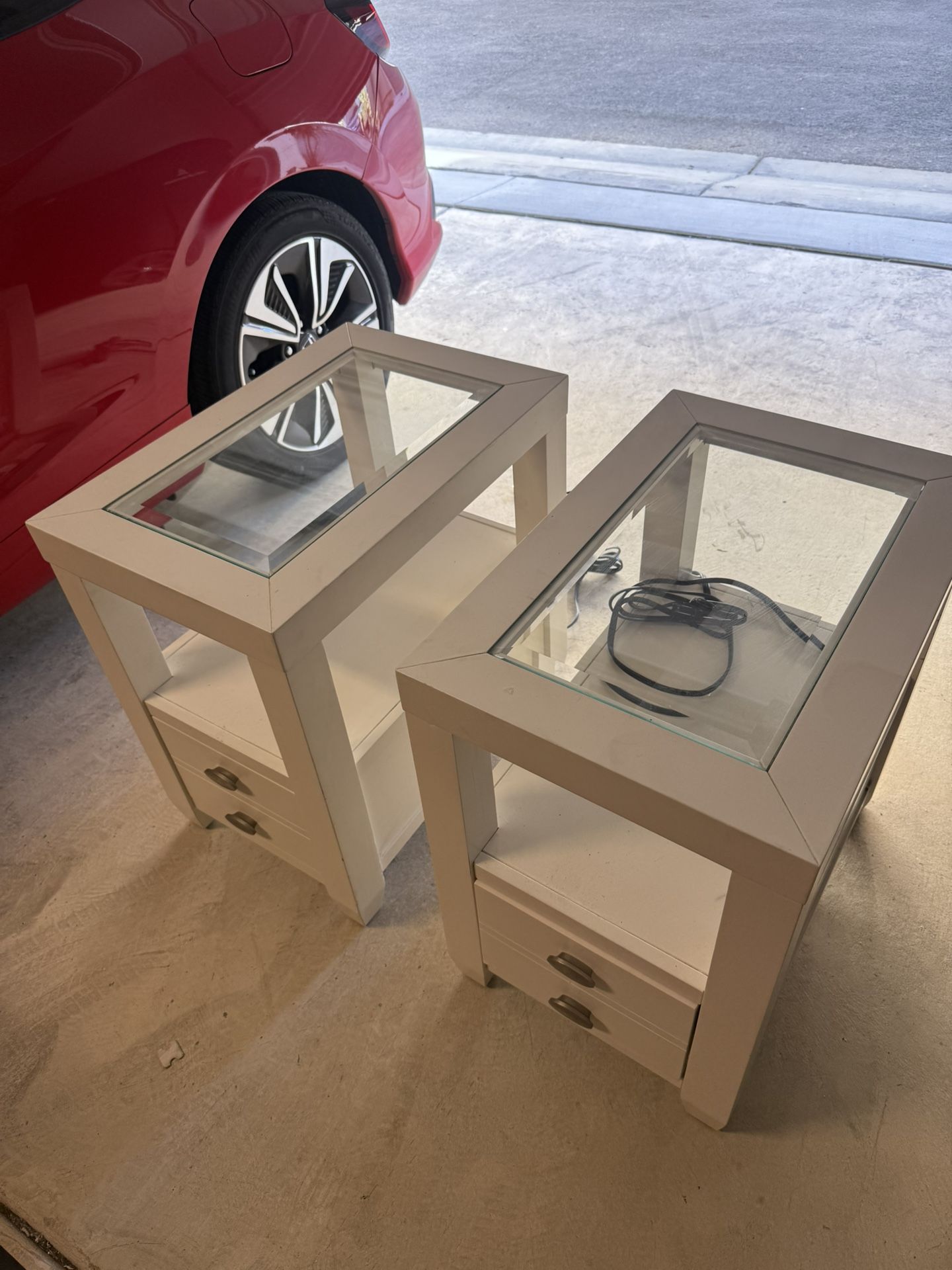 2 Side Glass Tables With Power Outlet