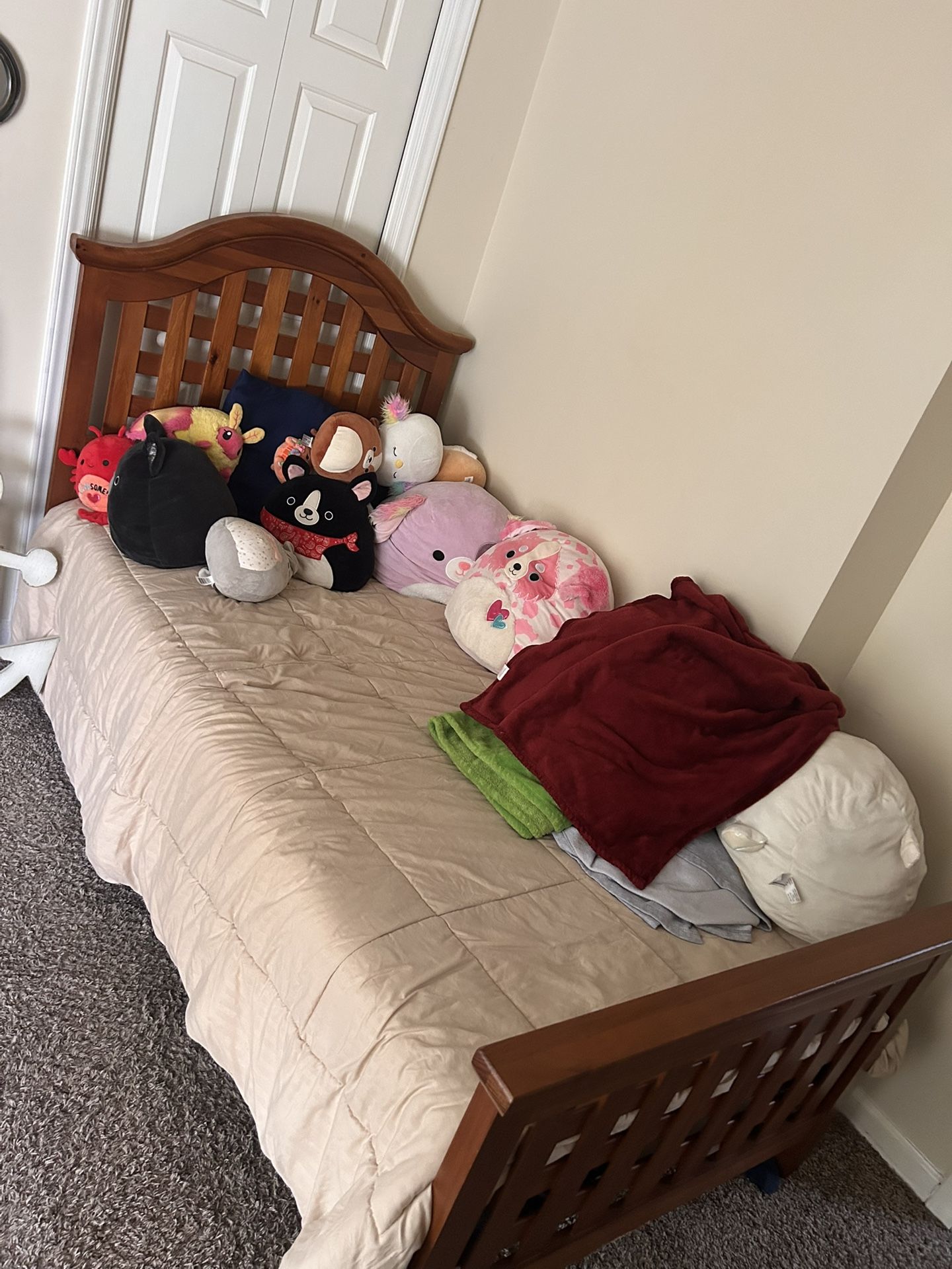 Cherry Wood Twin Bed Frame And Cream Tv Stand