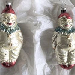 Vintage Pair Mercury Glass Figural Clown Ornaments - West Germany