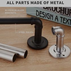 Rustic Industrial Curtain Rods for Windows 66 to 120 Inches, Blackout Wrap Around Curtain Rod, for Indoor and Outdoor, Simple Modern Design, 5/8 Inch 