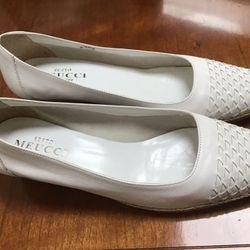 Sesto Meucci new, never worn , white leather espadrille 1” wedge , gold thread gold in the heels. 