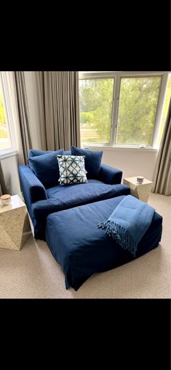 Sunset Trading Newport Slipcovered Chair and A Half with Ottoman