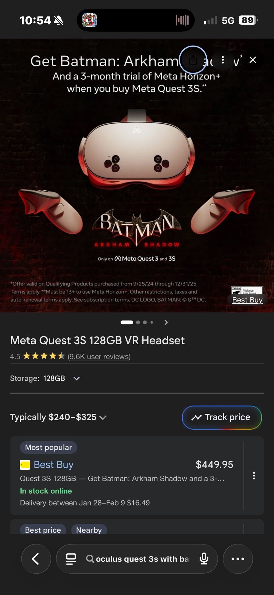 Meta Quest 3S 128 GB VR Headset (Comes with Batman Arkham Knight VR Game)