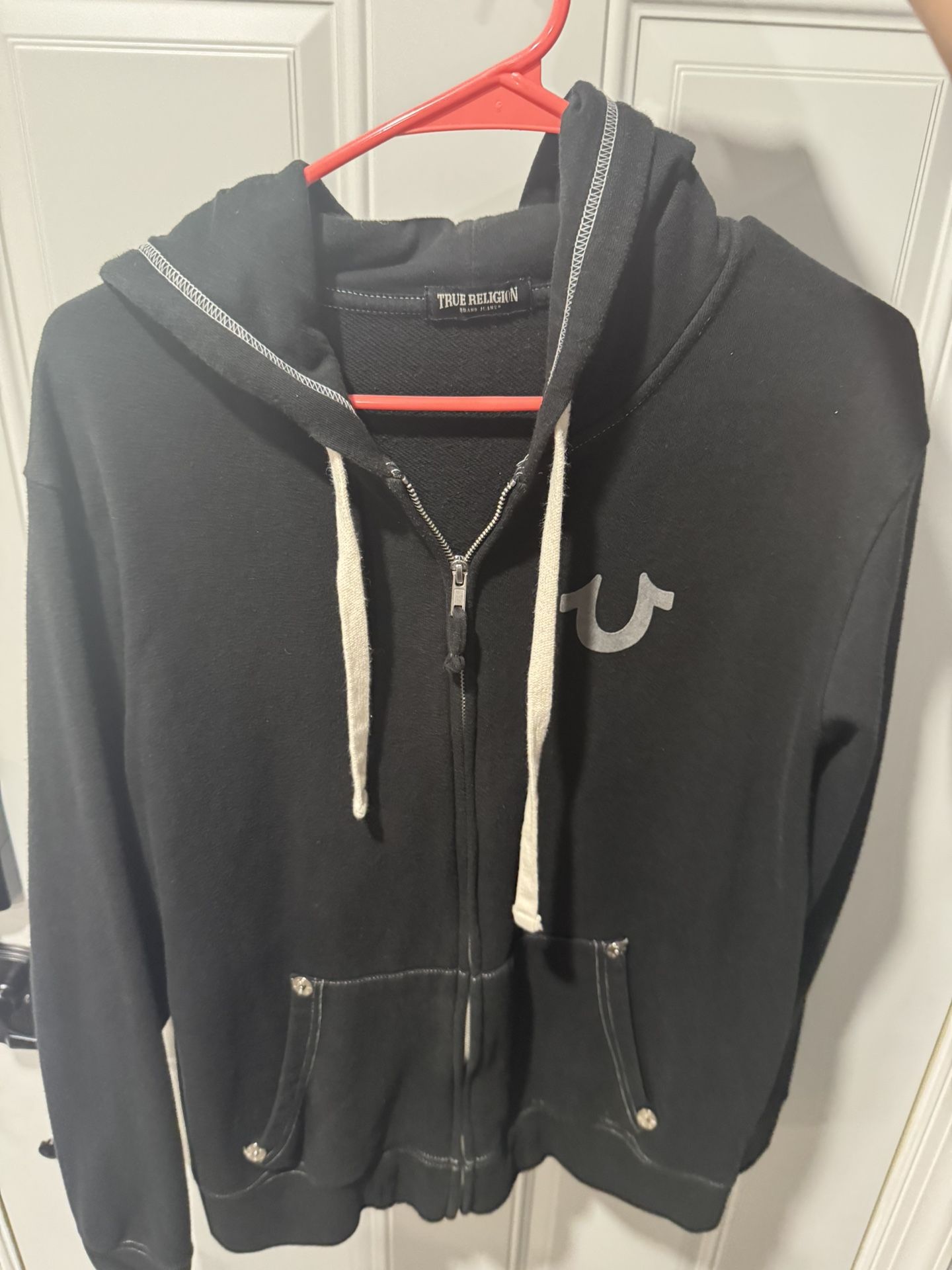 Vintage Y2K True Religion Black Full Zip Up Hoodie Long Sleeve Sweatshirt XL