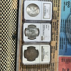 The 1921 Morgan MS 64 $70 and the 1890 80 Morgan silver dollar $85 and the 1881S Morgan silver dollar MS $6300 nice toning