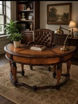 Traditional Wood Demi-Lune Desk  - 62" Wide