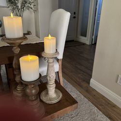 Pottery Barn Wood Candle Holders 