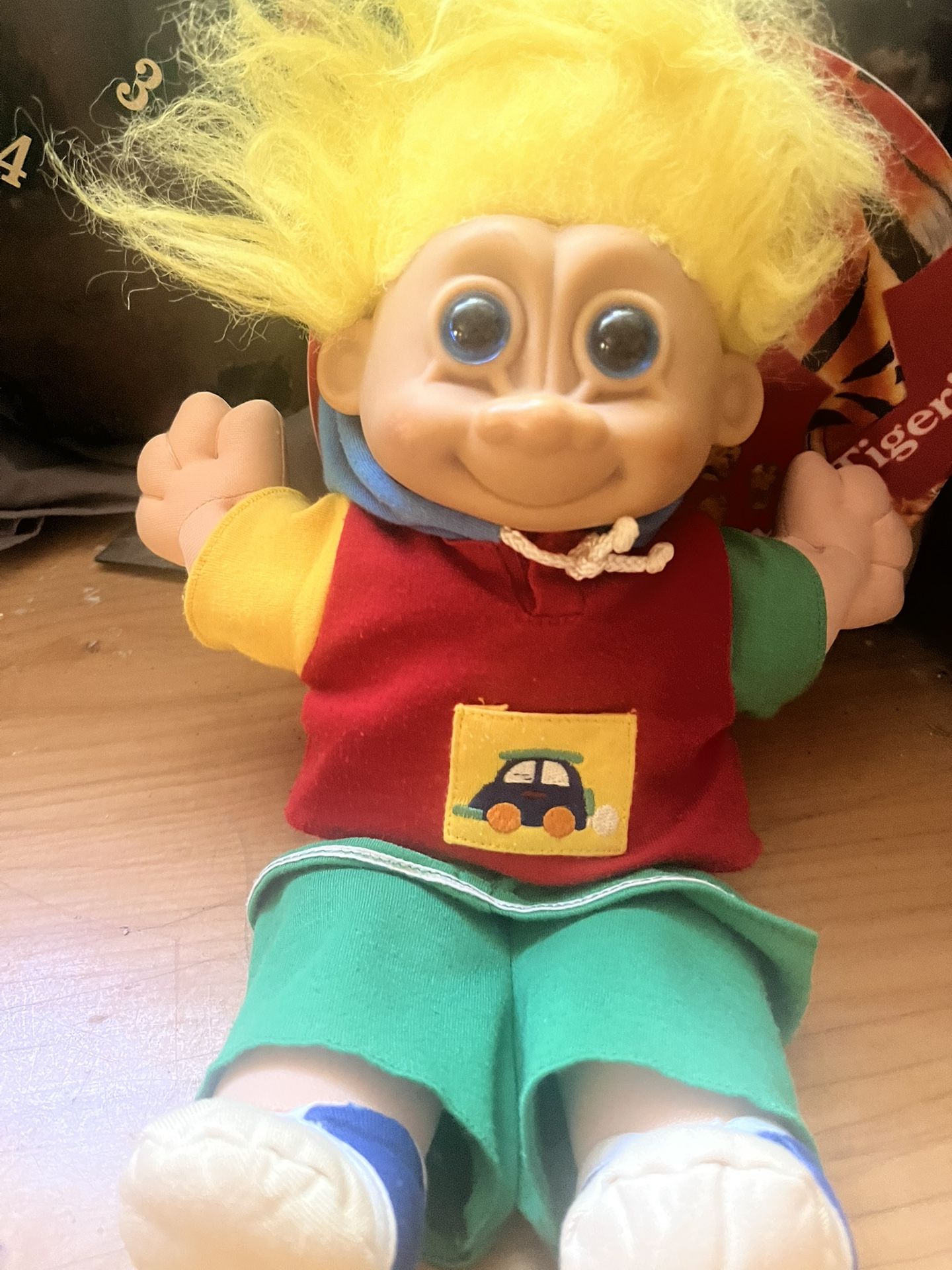 ⭐️ Vintage 90’s TROLL Retro RUSS Plush 1990’s DOLL TOY Yellow Hair Car Jumper ⭐️