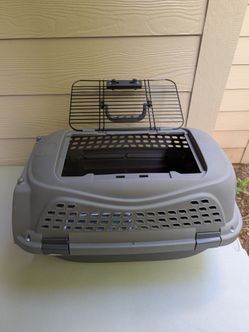 Frisco Two Door Top Load Plastic Dog & Cat Kennel, Grey, 22-in.