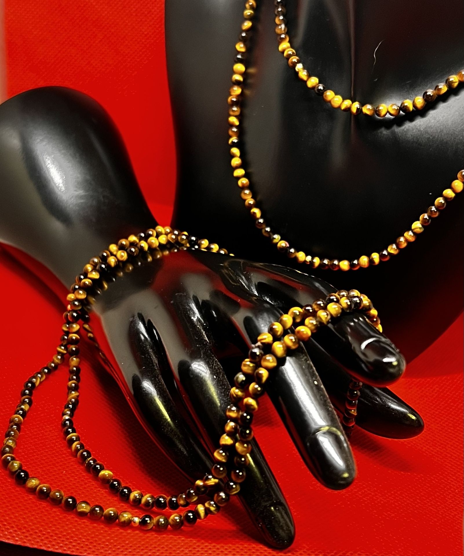 🐯 2) 14K Gold Beaded Tigers Eye Necklaces