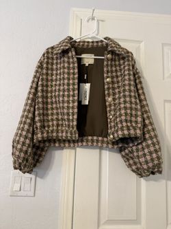 L’agence Pink, Gold jacket, Bridges Cropped Metallic Tweed Jacket