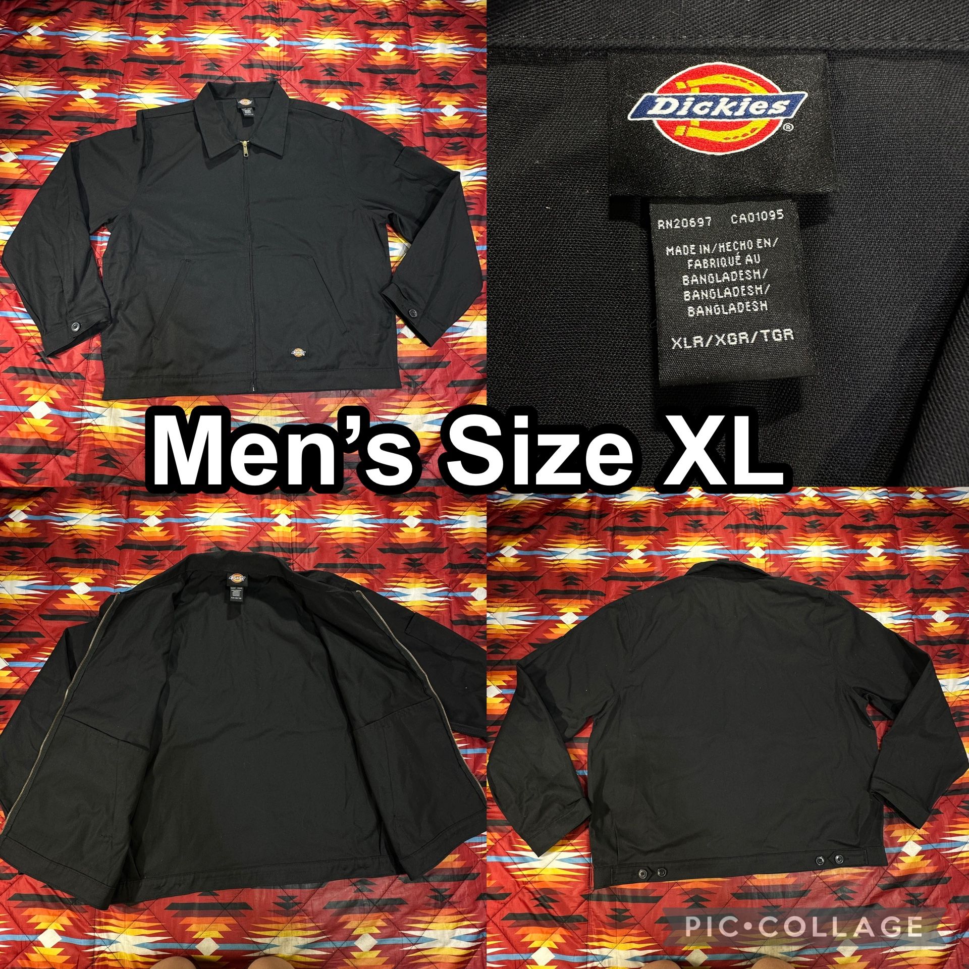 Dickies Work Jacket Mens Size XL Black Full Zip Work Wear Canvas Lightweight