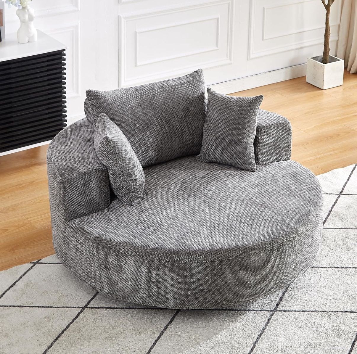 55'' Oversized Swivel Barrel Chair with Pillows‼️