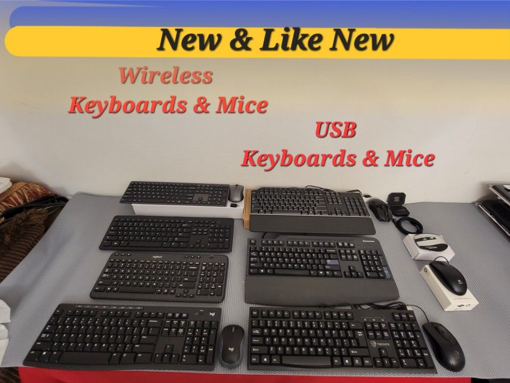 Wireless Keyboards, Mice, (New batteries Incl.)And USB Keyboards & Mice, New To Like New Condition