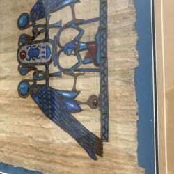 Egyptian PAPYRUS toth beetle blue painting 16x22