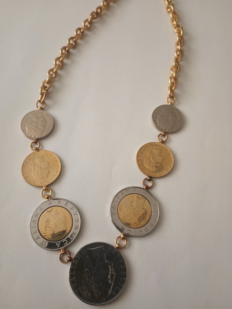 Necklace.Italian 925 Silver, Gold Filled With Italian Coins 