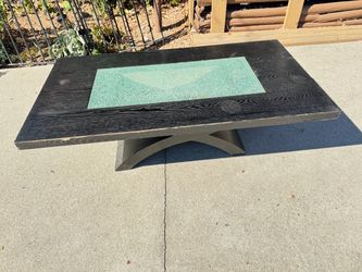 Solid Wood Coffee Table with Decorative Glass Insert – 52”