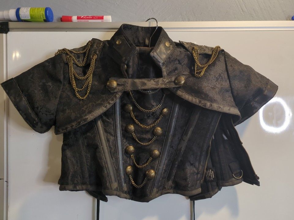 Gothic Steampunk Corset & Jacket Set - Black W/ Brass - Steel Boned, Military