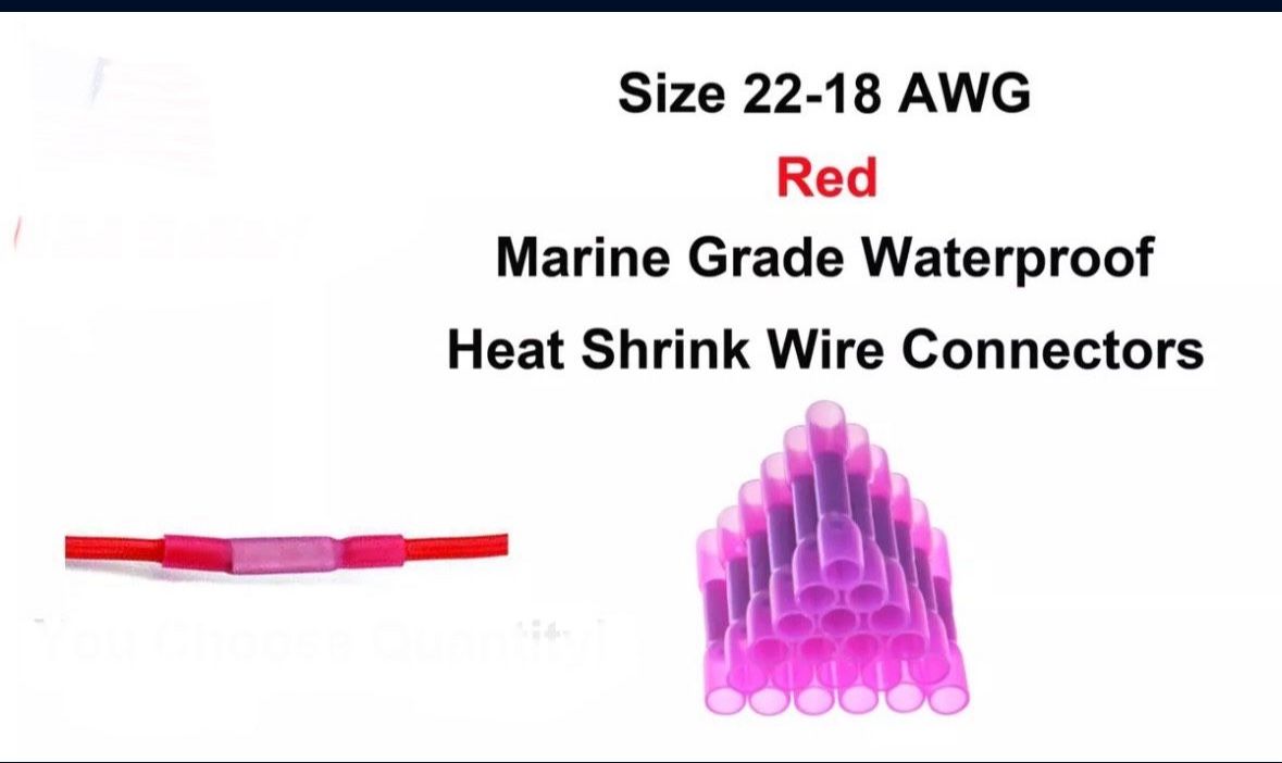 100 Red AWG Size 22-18 Marine Waterproof Heat Shrink Crimp Butt Wire Connectors