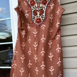 Elegant Rust, brown cotton Indian Medium KURTA DRESS TUNIC, embroidery. Chest:38