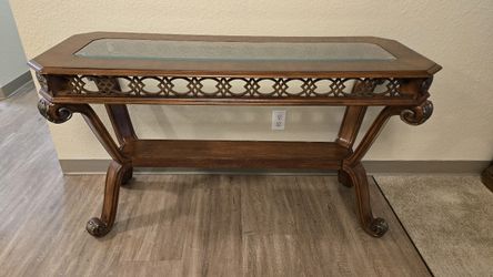 Sofa Table - Ornate details and glass insert top