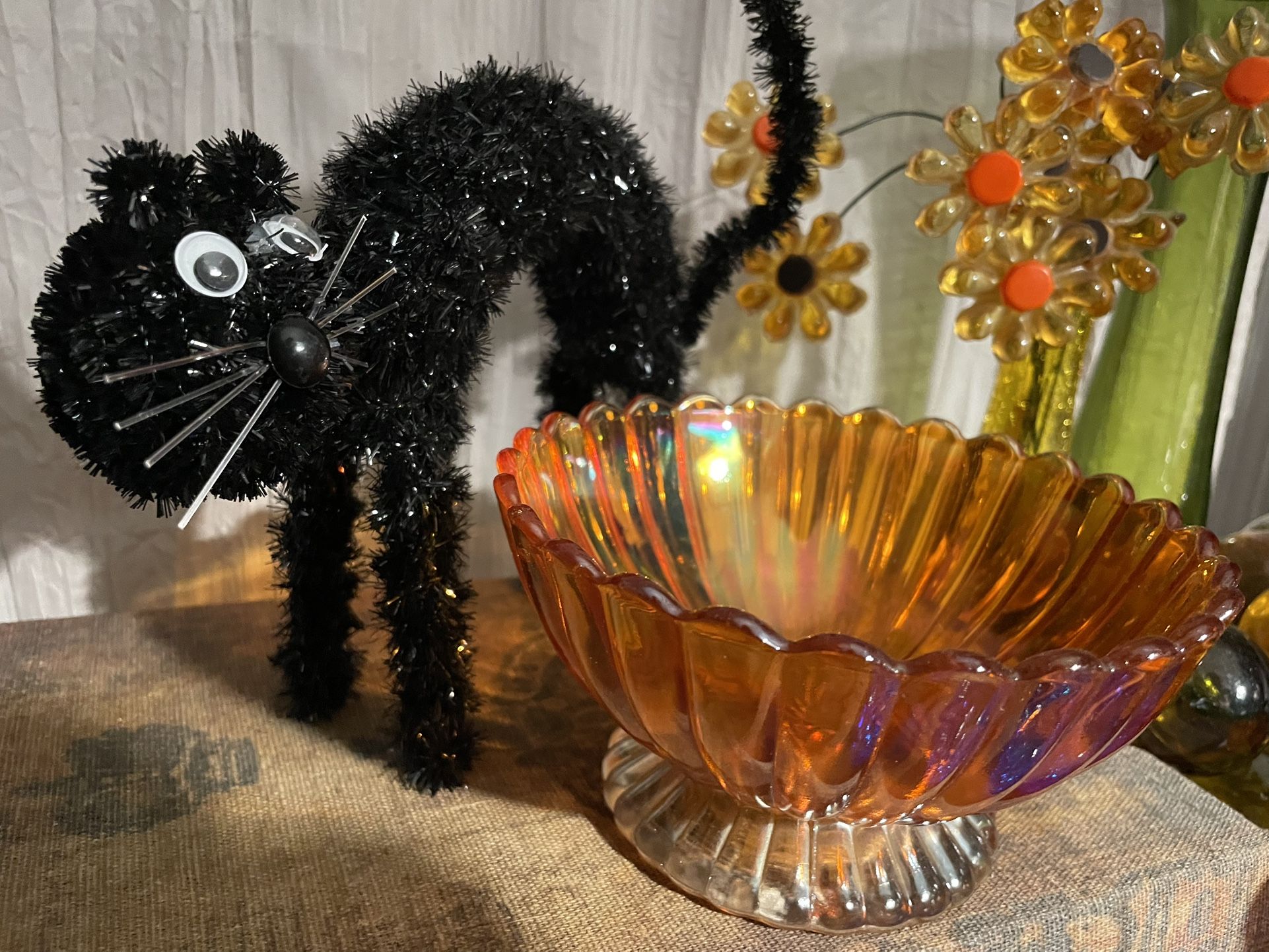 A lovely little Orange /marigold carnival footed glass bowl!  🎃 Made by Imperial Glass small footed bowl 
